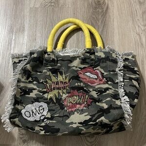 Hip Chik cotoure camo embellished sequin Boho tote